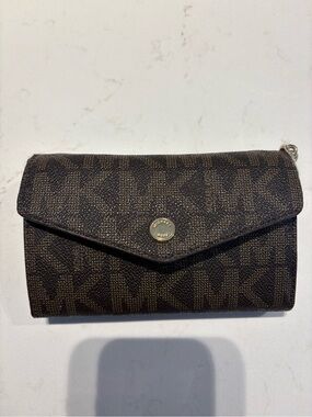 Michael Kors Brown Signature Envelope Crossbody Wallet with Chain